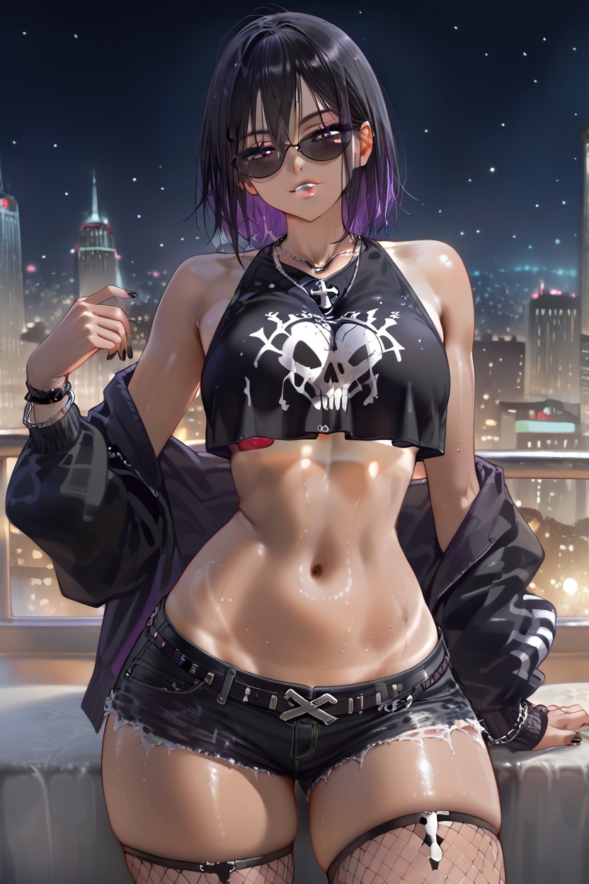 Skull Print Crop Top, Length, Nueva York Hentai IA