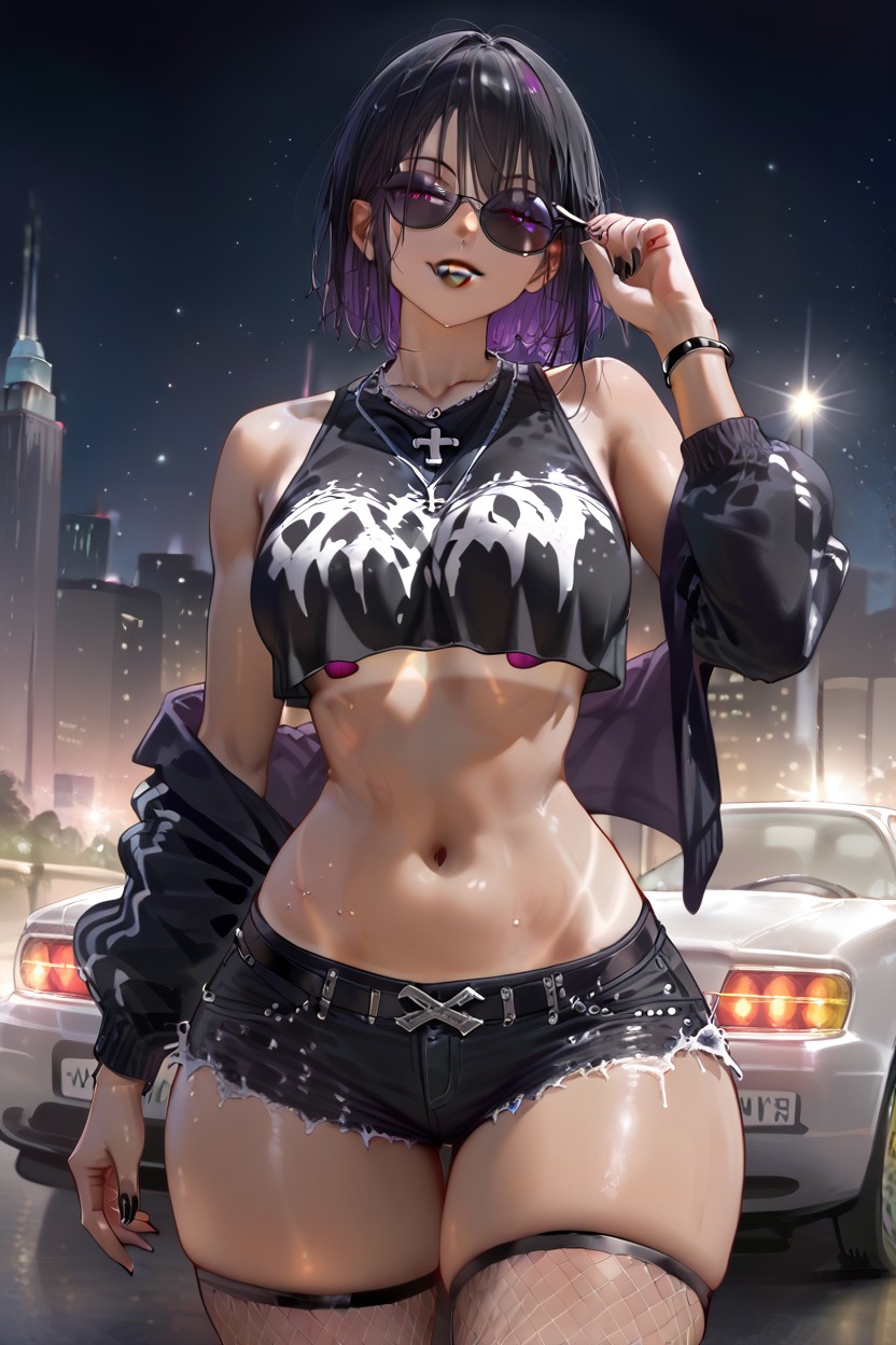 Cool Black Sunglasses, No Chest, 18+ Hentai AI Porn