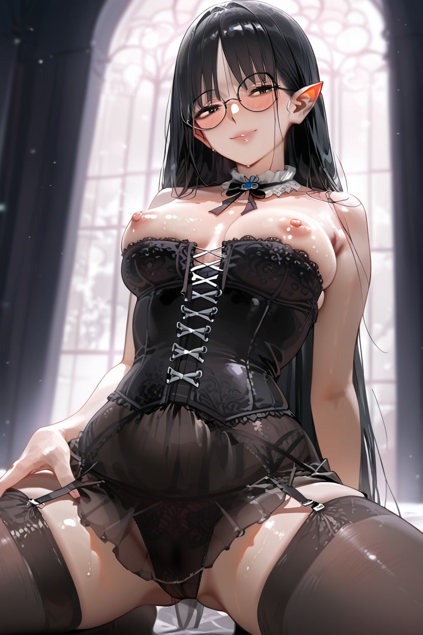 Tight Corset, Round Glasses, Kneels Hentai AI Porn