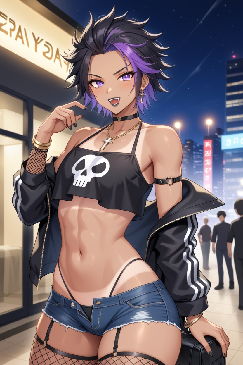 Gimp Bracelet, Sleeveless Crop Top, Feminine Hentai AI Porn
