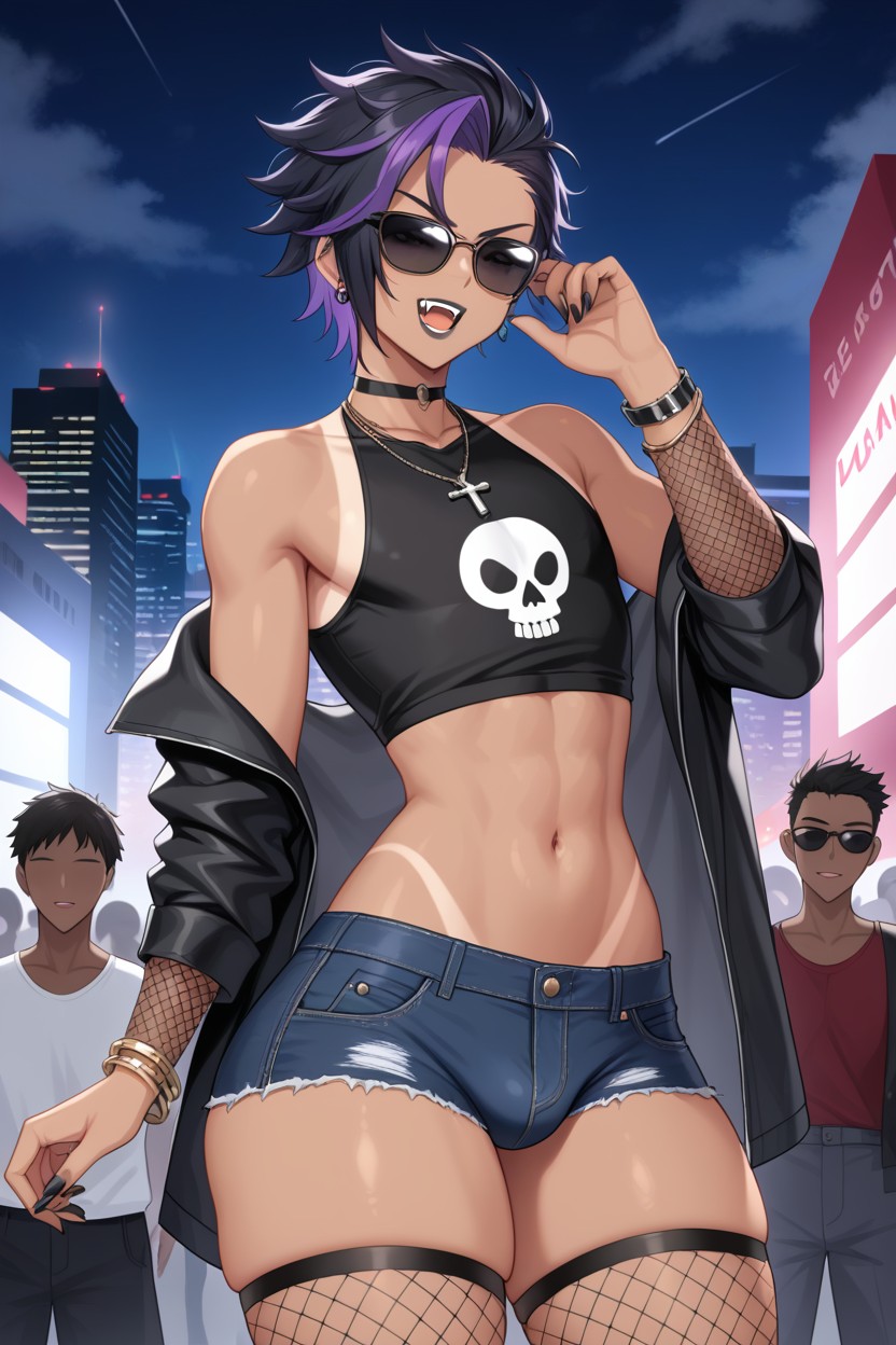 Skull Print Crop Top, Man, Feminine Male Hentai AI Porn