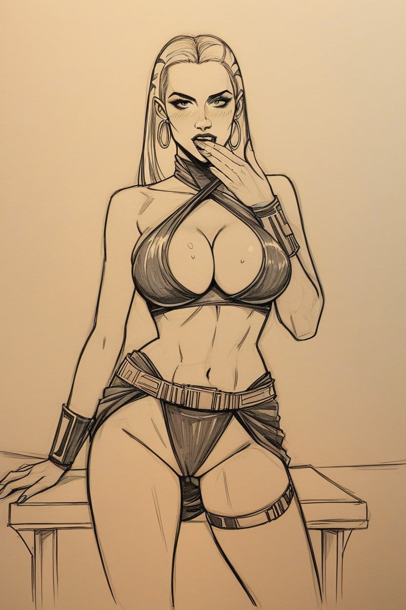 Avergonzada, Hands Placed On Desk Seductively, 群交 Hentai IA