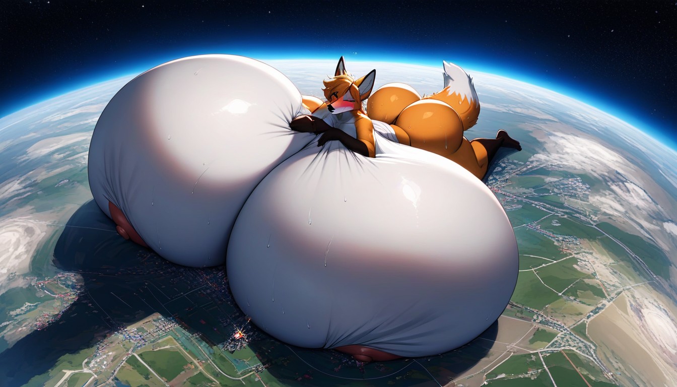 Hands On Breasts, Giant Saggy Breasts, Growth Lines Furry AI Porn