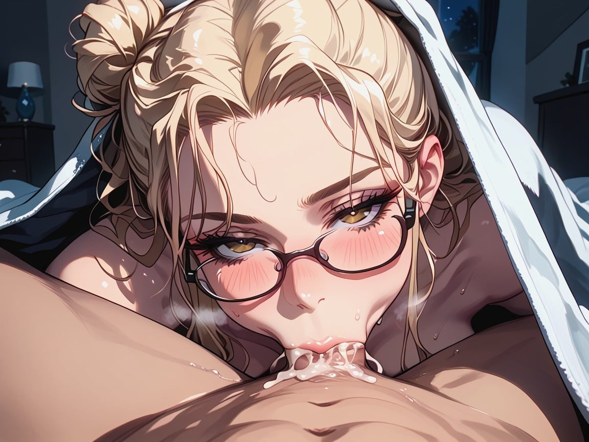 Glasses, White Bed, Night Hentai AI Porn