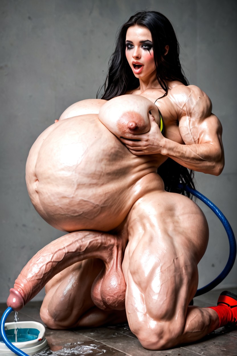 Grabbing Boobs, Impossibly Gigantic Stomach Growth, Medium Breasts Shemale AI Porn