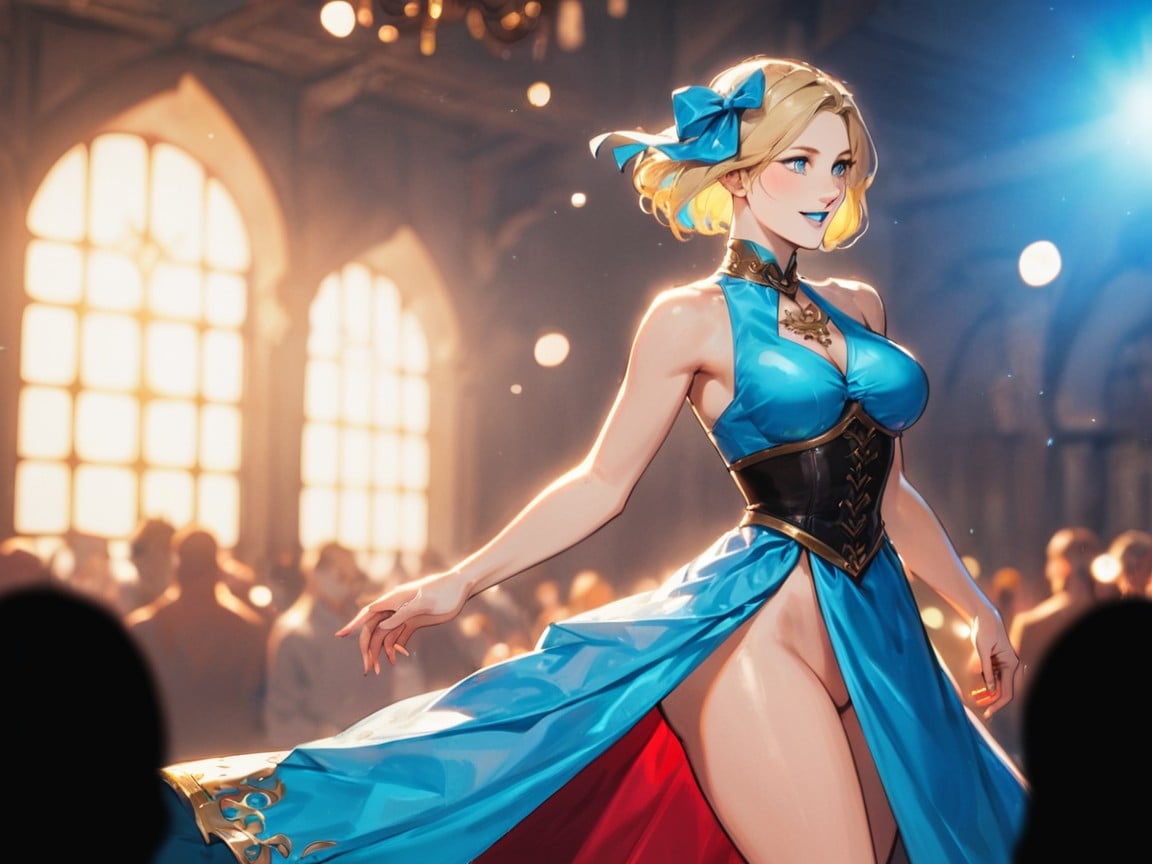 High Color Contrast, Wearing Blue Metallic Bard Clothes, Pale Skin Latina KI Porno