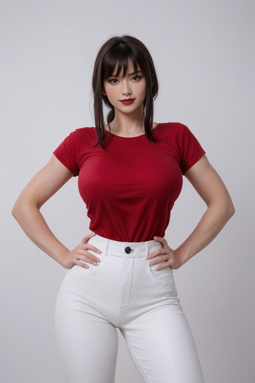 Red Lips, Front View, Natural Breast AI Porn