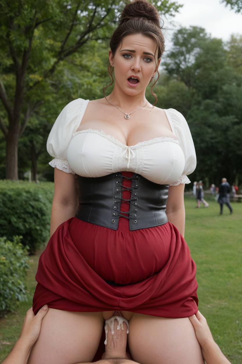 Monster White Cock Only, Vaginal Fucked Through Her Medieval Wench Costume Red Skirt, Creampie AI Porn