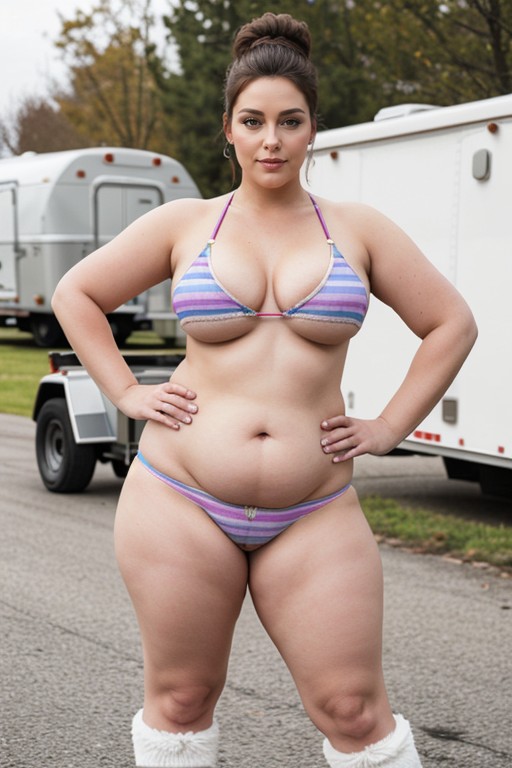 Hair Bun, Full View Of Scene, Rainbow Leg Warmers AI Porn