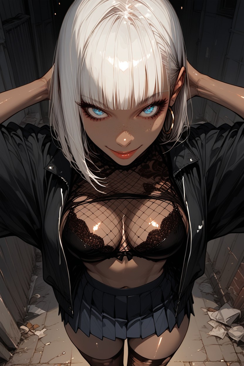 Blue Eyes, 18+, Pleated Black Color Skirt Hentai AI Porn