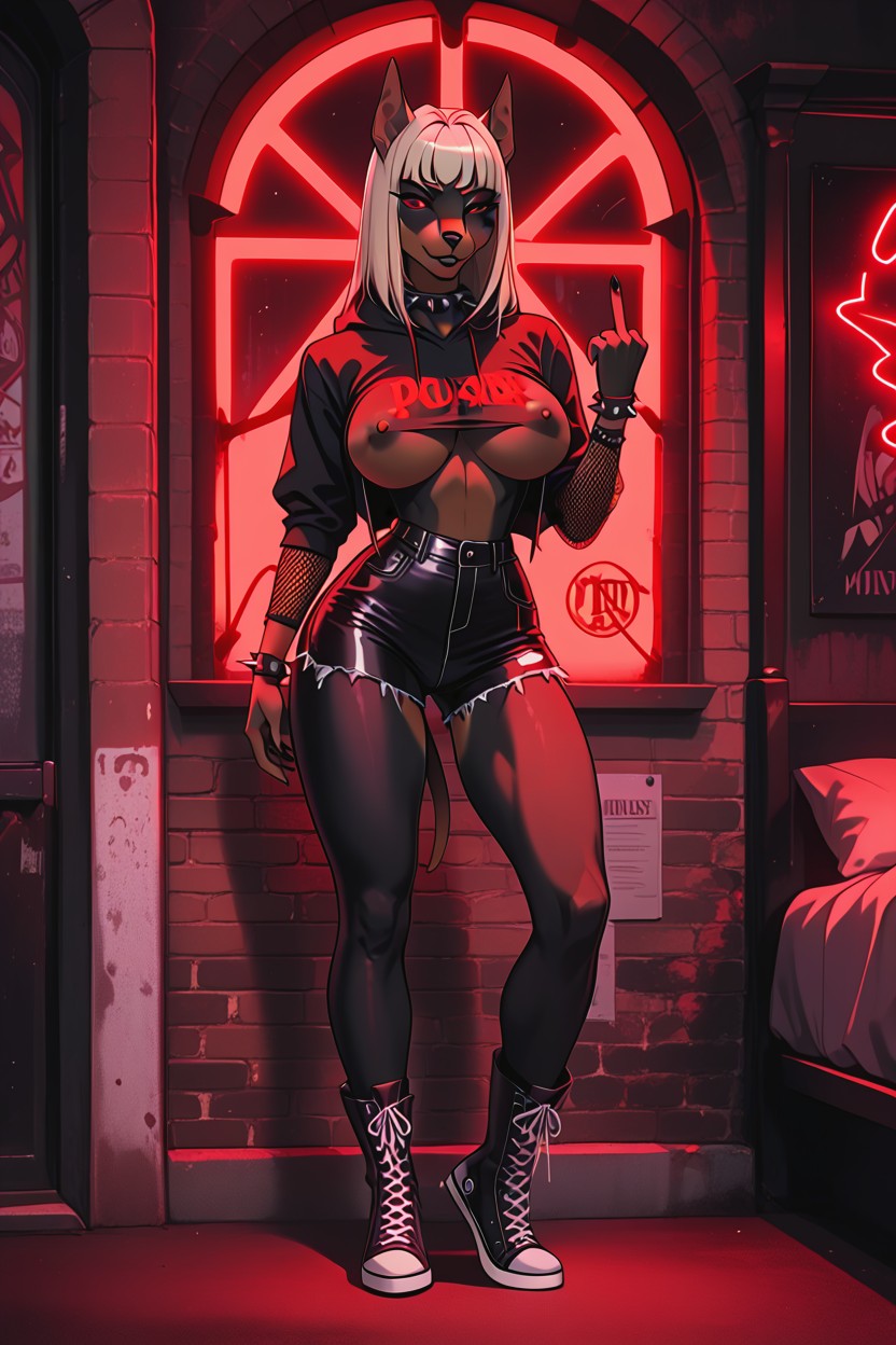 Light Hair, Makeup, Doberman Blond Furry AI Porn