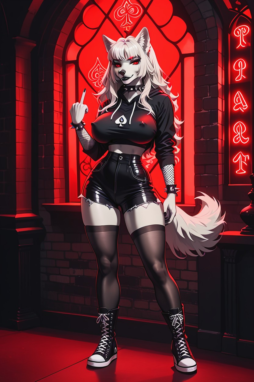 Pointy Nipples, Wolf Albino, Dark Lipstick Furry AI Porn