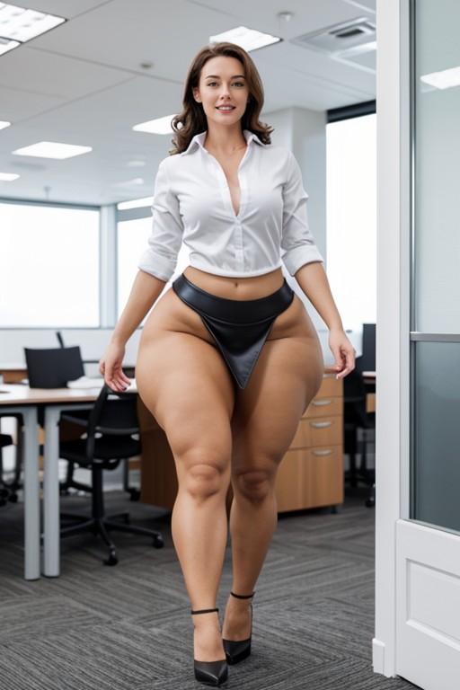 Blue Tight Skirt, Front View, Very Muscular Thighs AI Porn
