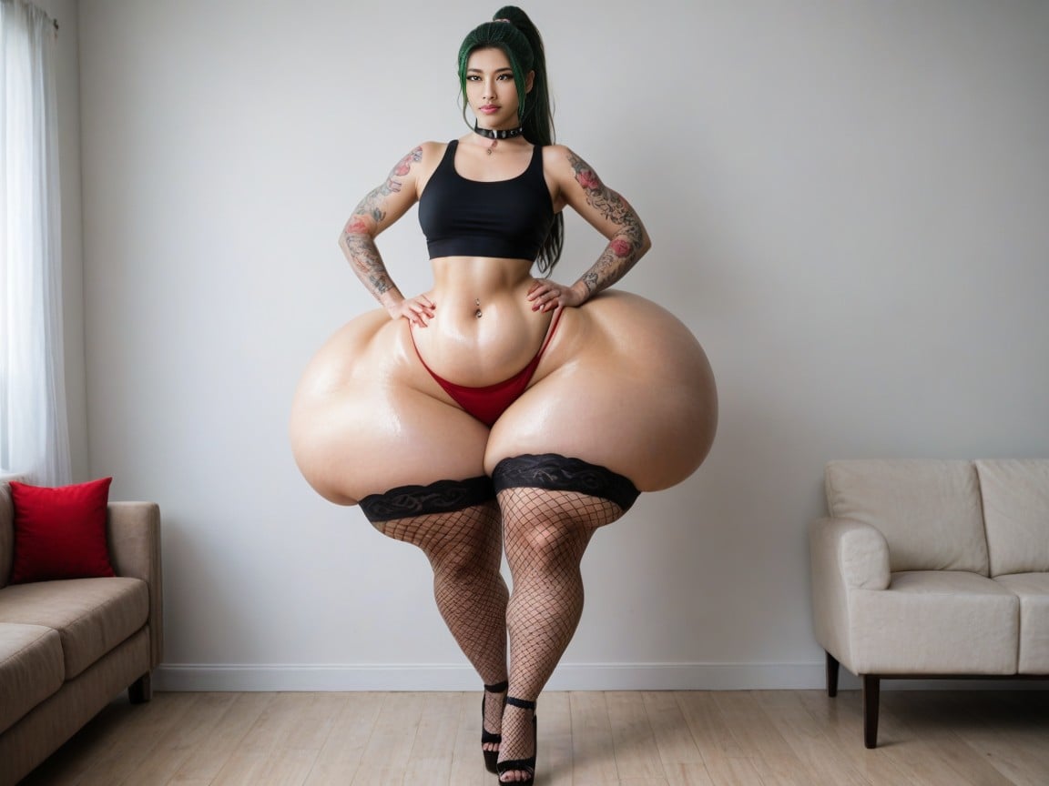 Giant Hyper Butt, Oiled Skin, Extreme Hyper Curvy AI Porn