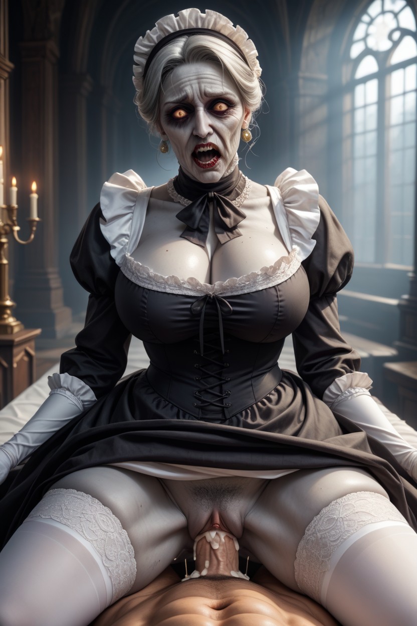 Grey Skin Undead Zombie Traditional Victorian Lady, Creampie, Force Fucked AI Porn