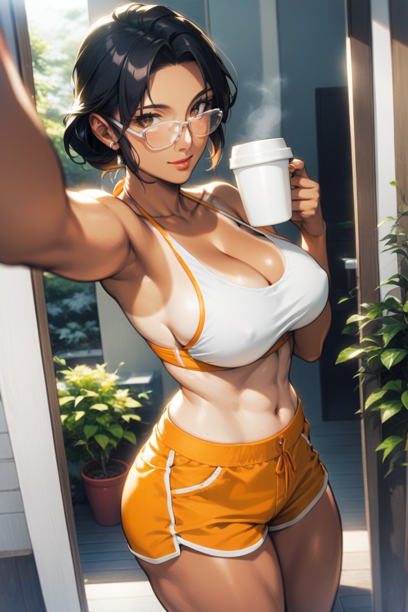 Hard Nipples, Sleeveless T Shirt, Muslos Expuestos Hentai IA