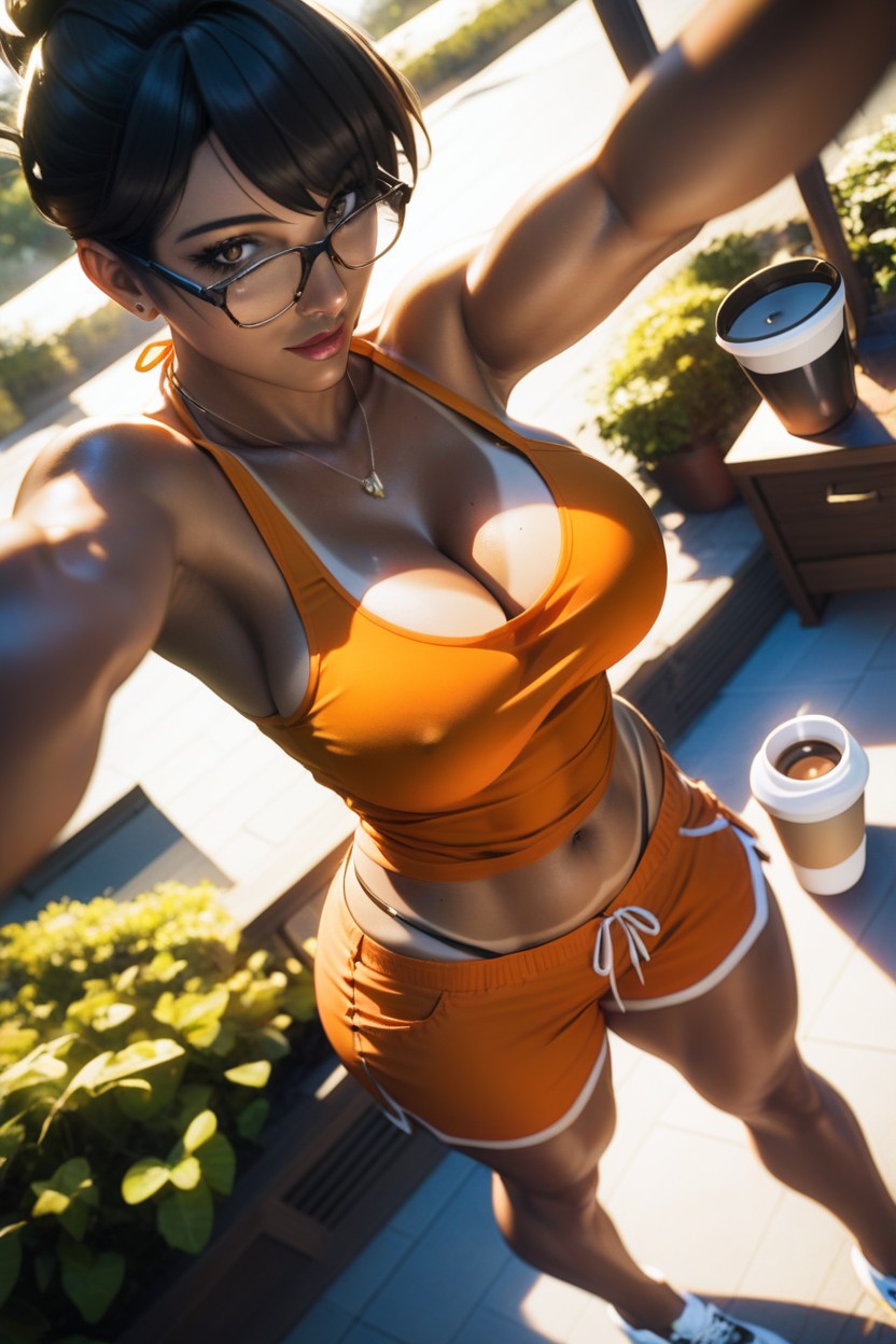 Woman Wearing A T Shirt, Side View, Thick Thighs Hentai AI Porn