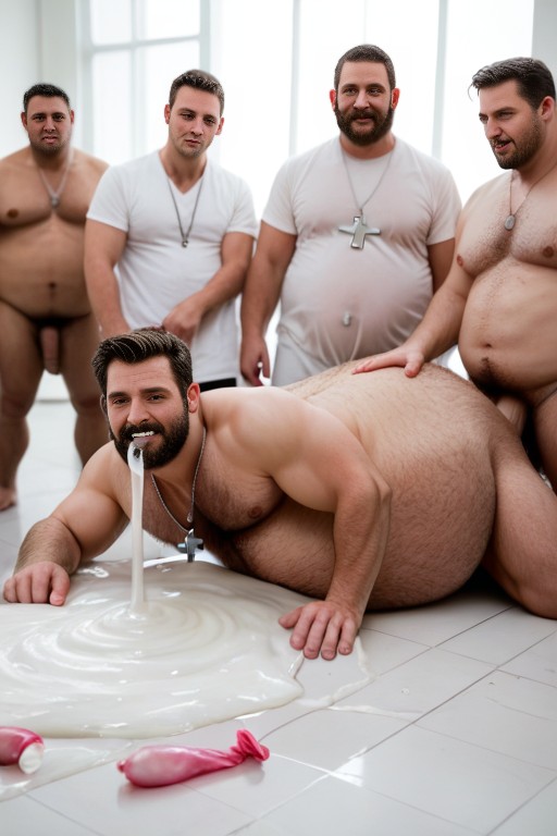 Public Washroom, Hyper Cumcum Covered Eyes, Foreskin Covering Penis Glans AI Gay Porn