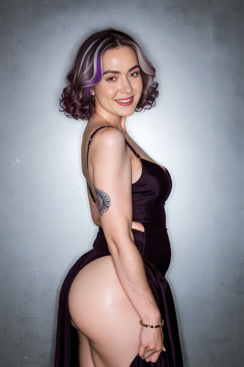 Dark Color Dress, Natural Breasts, Pale White Woman AI Porn