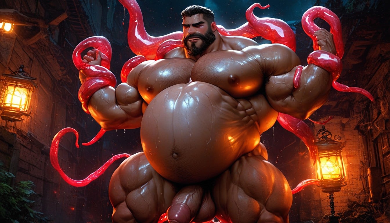 Abnormal Stomach Bulging, Upper Muscular Abs Keeps Shape, Full Body AI同性戀黃片