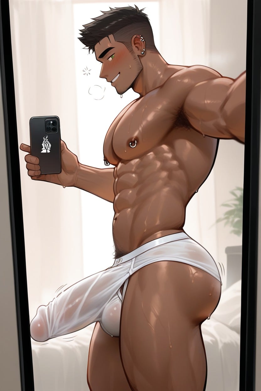 Green Eyes, Pierced Nipples, Standing AI Gay Porn