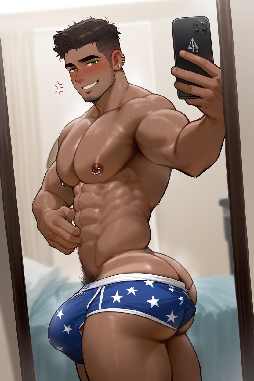 Standing, Erect, Black Hair AI Gay Porn