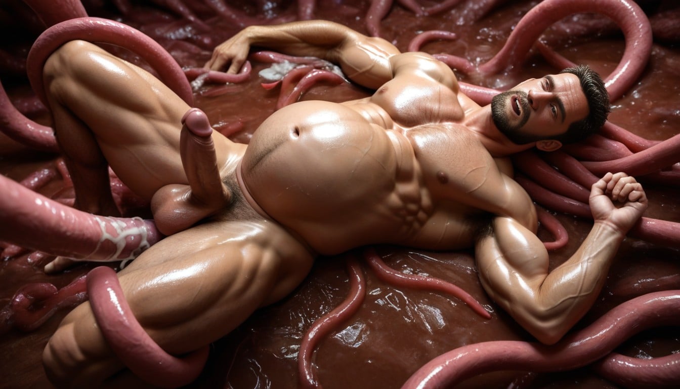 Oiled Skin, Translucent Tentacle But Not Penis, Upper Muscular Abs Keeps Shape AI Gay Porn