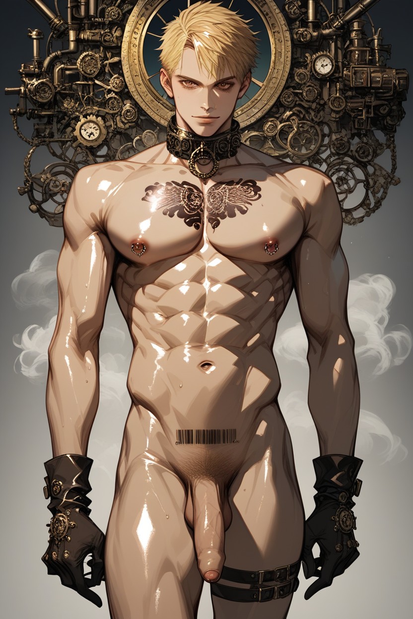 Steampunk Collar, Fit, Barcode Crotch Tattoo AI Gay Porn