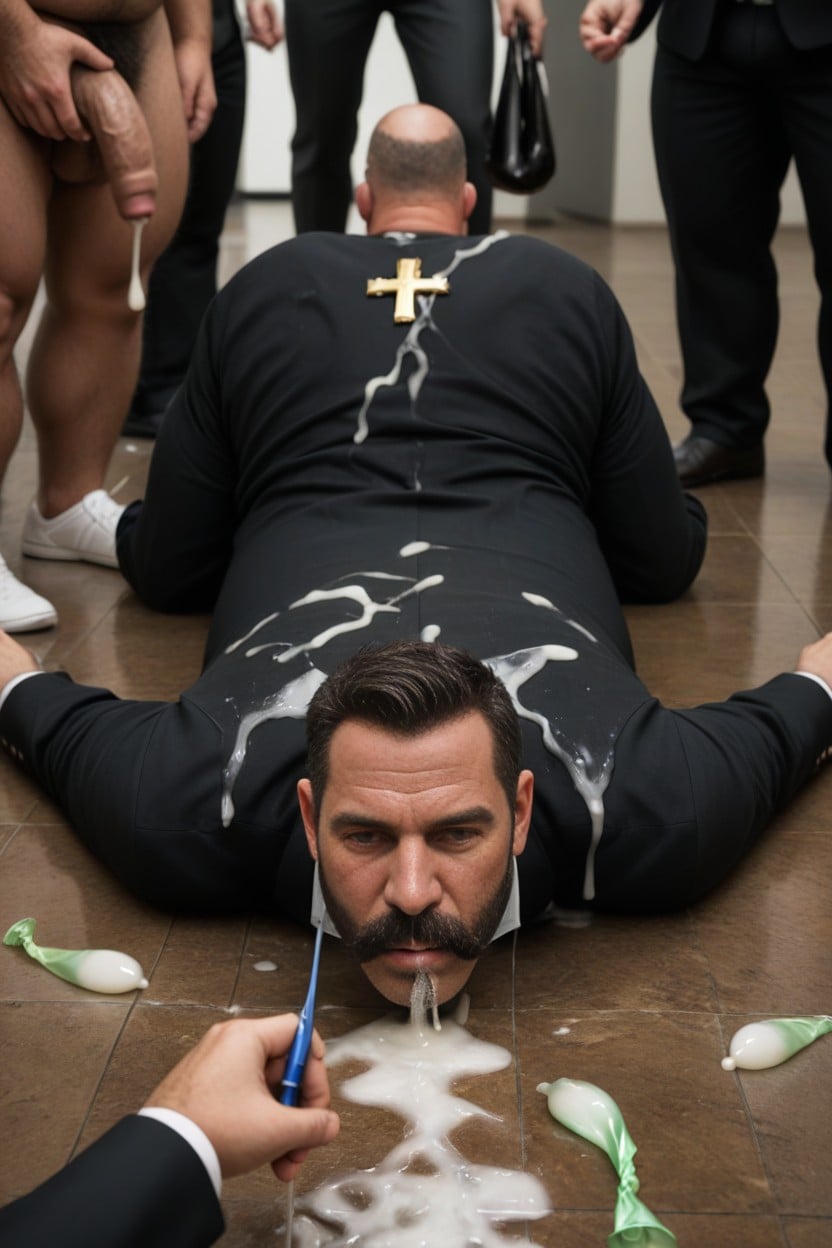 Piles Of Cum, Dripping Cum, Many Used White Condoms On The Floor AI Gay Porn