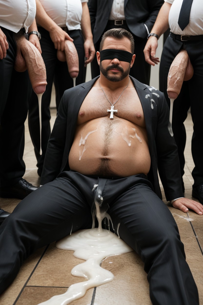 Wearing Silver Cross Necklace, Wearing Black Blindfold, Public Washroom Porno gay IA