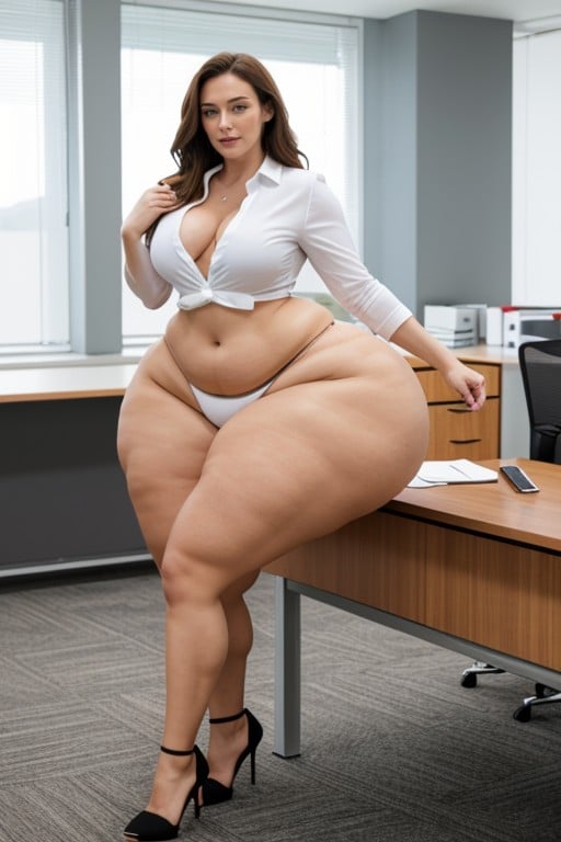 Dark Brown Hair, Office, Very Muscular Thighs AI Porn