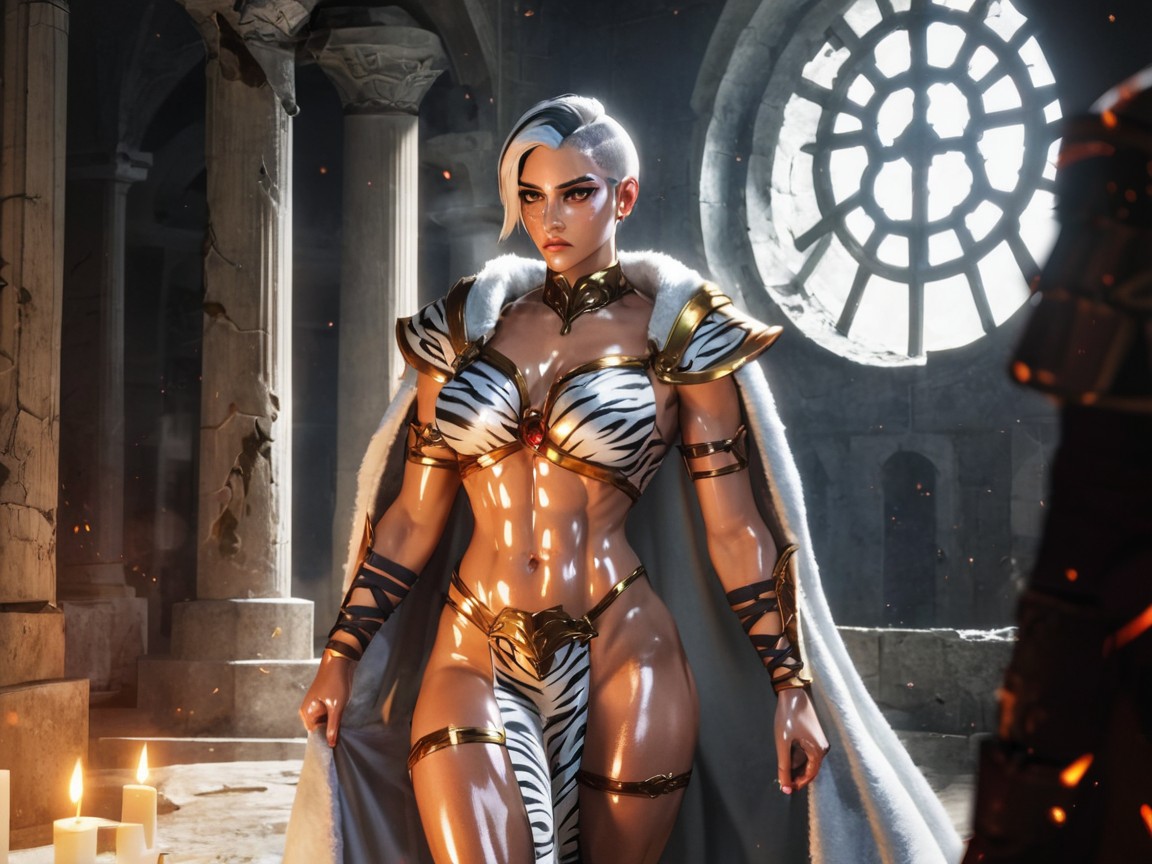 Golden Brown Tan Skin, Gladiator, Squared Abdomen Latina AI Porn