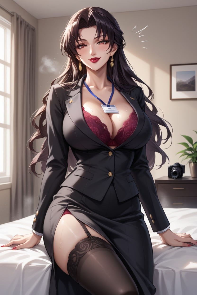 Milf Woman, Blue Eye, And Looks Shiny She Is Wearing Glasses With Square Frames Hentai AI Porn