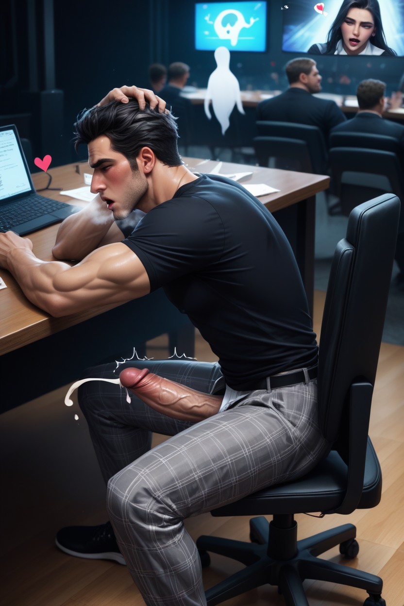 Is Cumming, Ghost Crowd From Behind Giving Handjob, Dazed AI Gay Porn