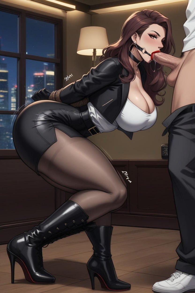 Female Mafia Boss, Ball Gag, Black Gloves Hentai AI Porn