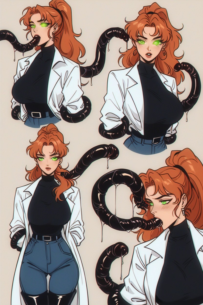 Snatched Waist, Ponytail, Red Glowing Eyes Hentai AI Porn