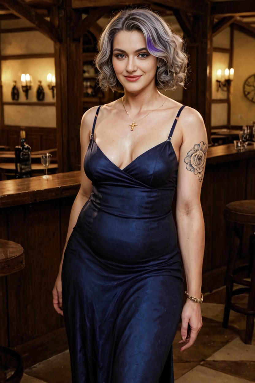 Grinning, Natural Breasts, Slip Dress AI Porn