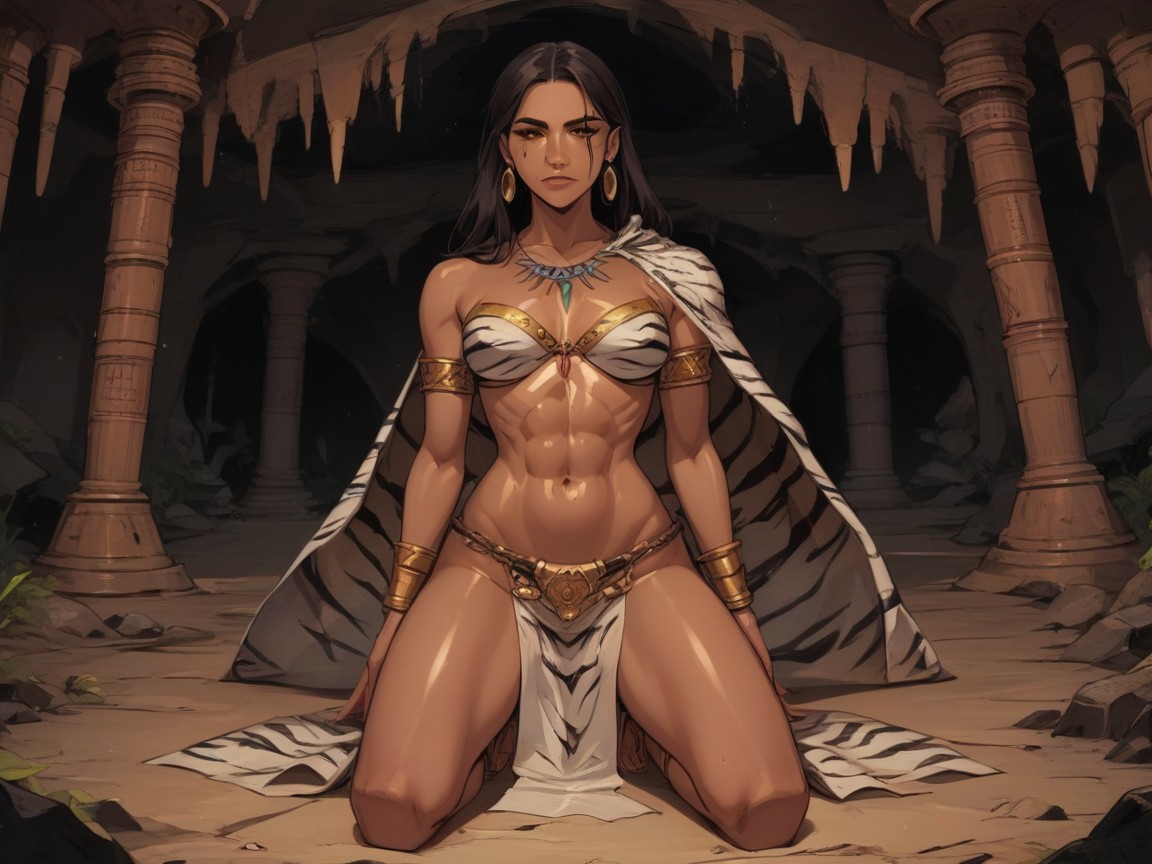 Bobcut, Wide Waist, Sabretooth Tiger In Background Latina AI Porn