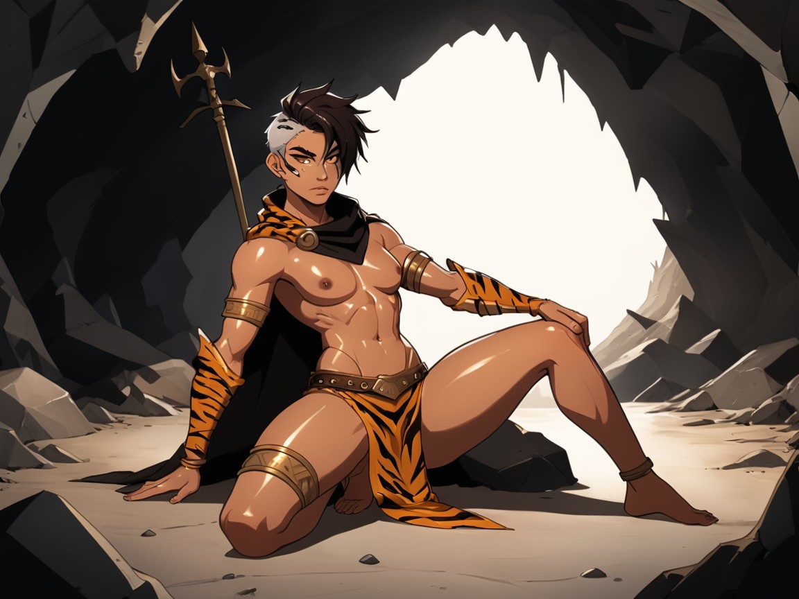 Low Torso Height, Afterimage, Silver Tiger Print Hood Hentai AI Porn