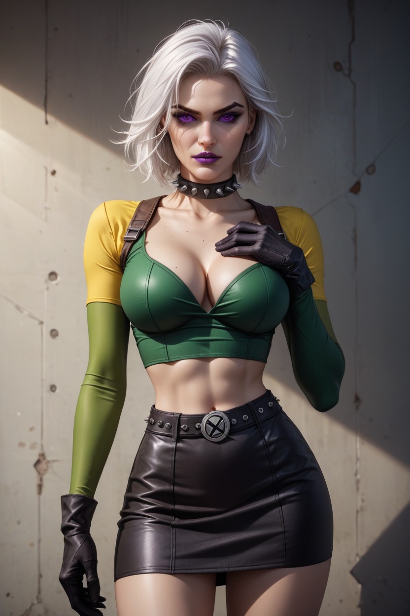 Show Past Crotch, Green Stockings, Grinning AI Porn