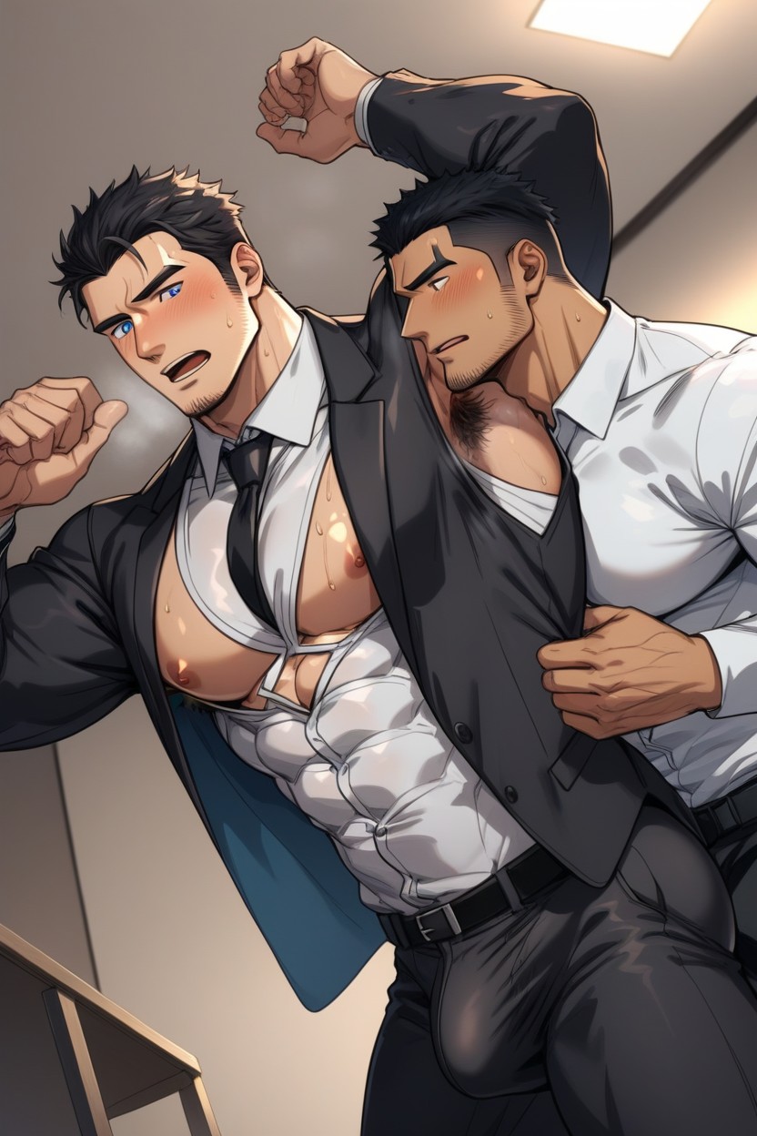 Male Focus, Open Jacket, Shirt AI同性戀黃片