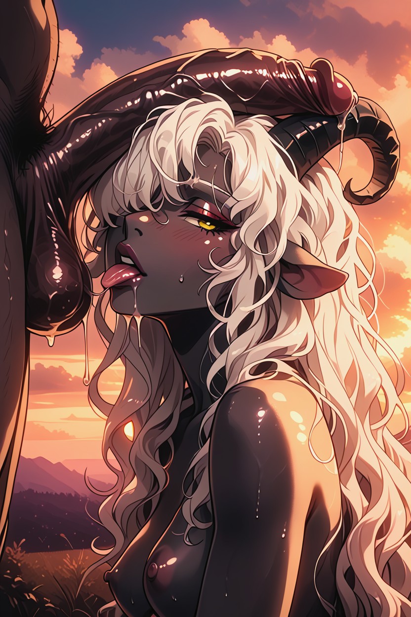 Looking At Cock, Balls In Mouth, Wavy Hair Furry AI Porn