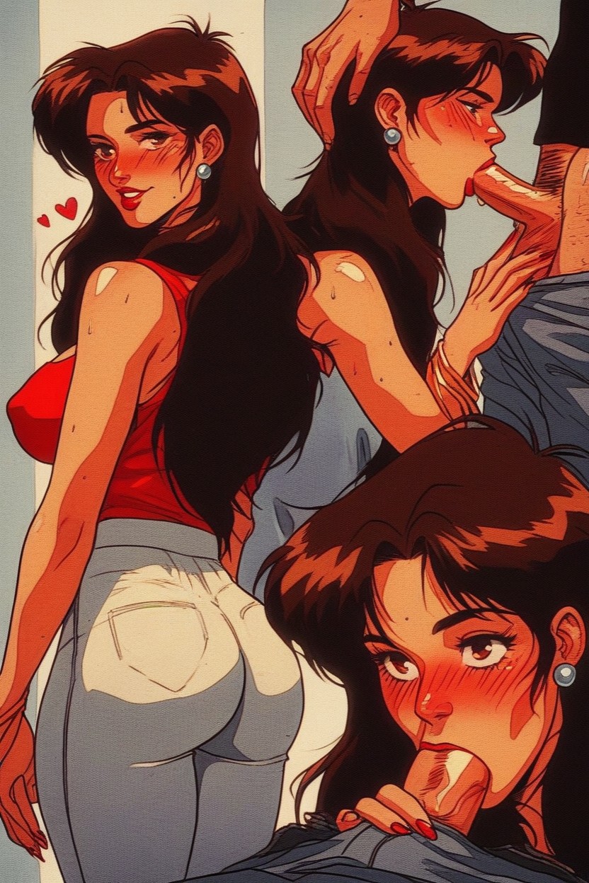 Anatomically Correct Woman, Brown Eyes, Cock Only On Man AI Porn