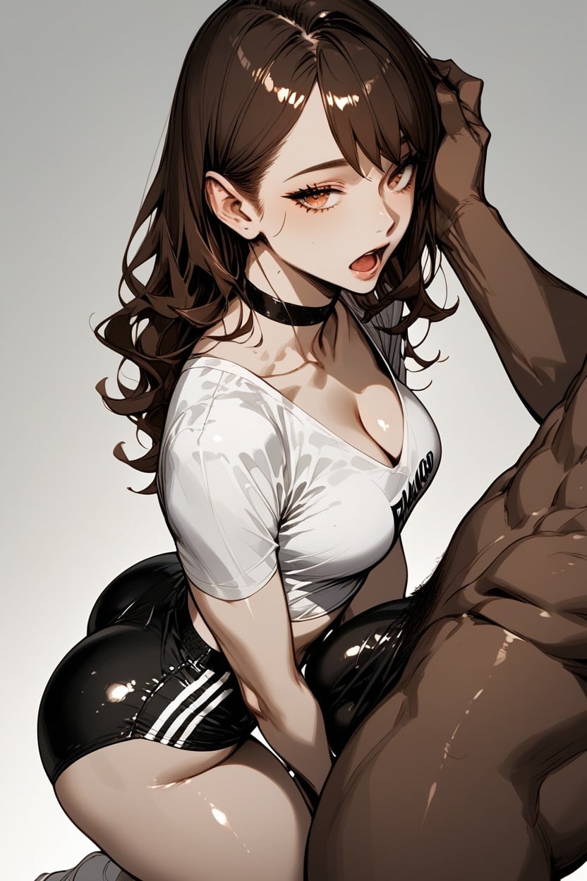 Crop Top With Blacked Logo, Small Breasts, Super Waist AI Porn