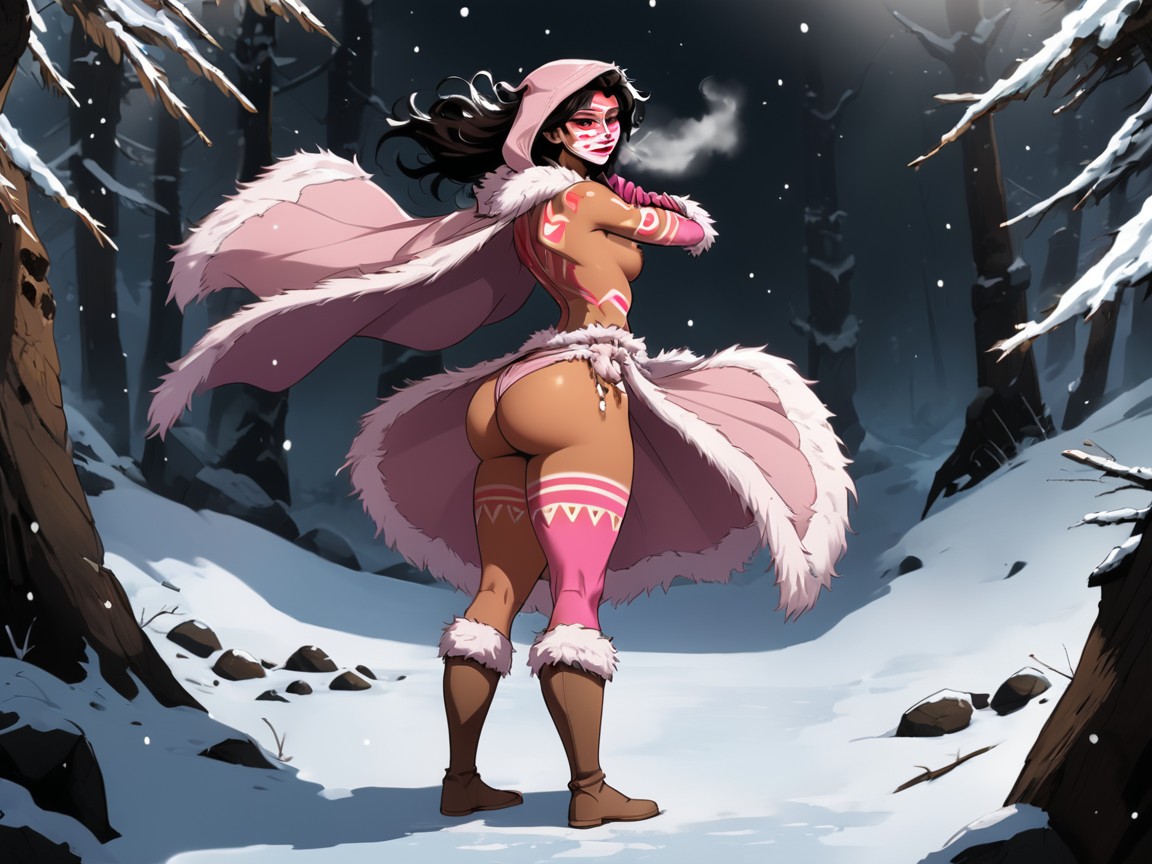 Round Ass Depth, Stones In Background, Pink Hood AI Porn