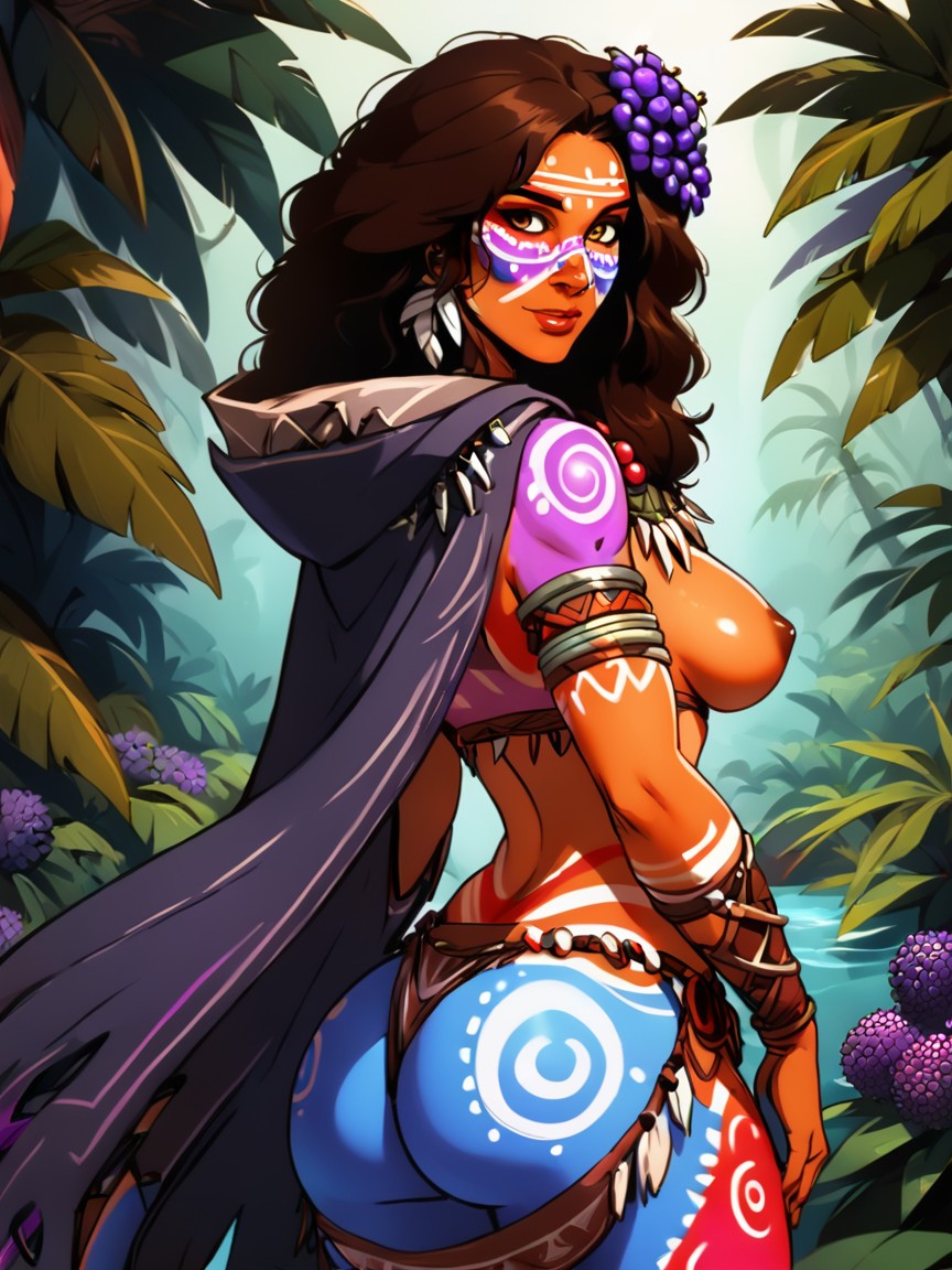 Latina, Tan Skin, Neon Purple Mushrooms In Backet AI Porn