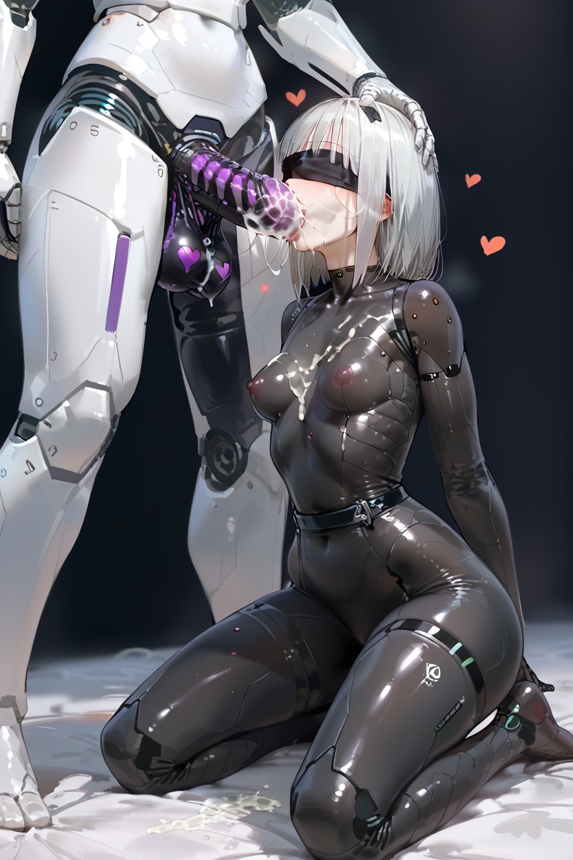 Metalic Cock, Robot, Robotic Arms Putting On Woman Head Hentai AI Porn