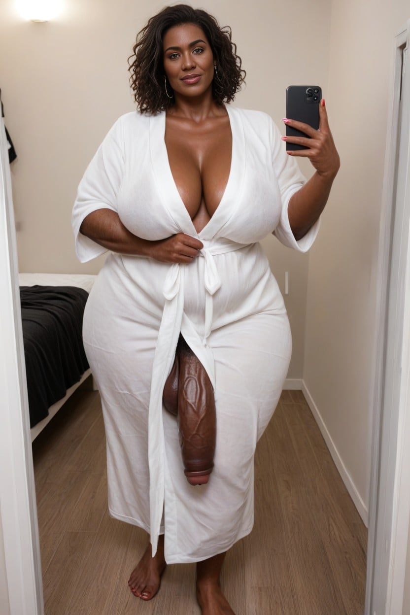Brunette, Plump Lips, Taking Selfie Of Magnificent Cock AI Porn