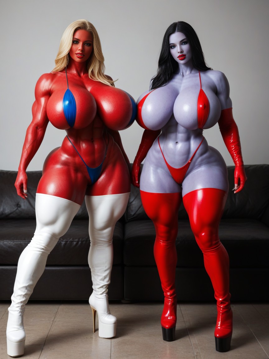 High Platform Stilettos, Multicolored Clothes, Long Gloves AI Porn