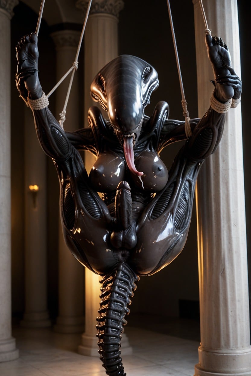 Pillars, Tongue Out, Curvy Shemale AI Porn